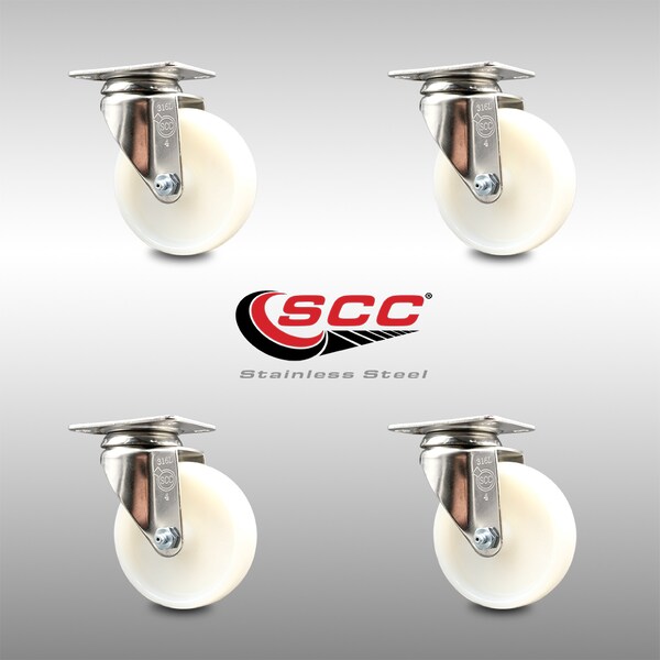 4 Inch 316SS Nylon Wheel Swivel Top Plate Caster Set